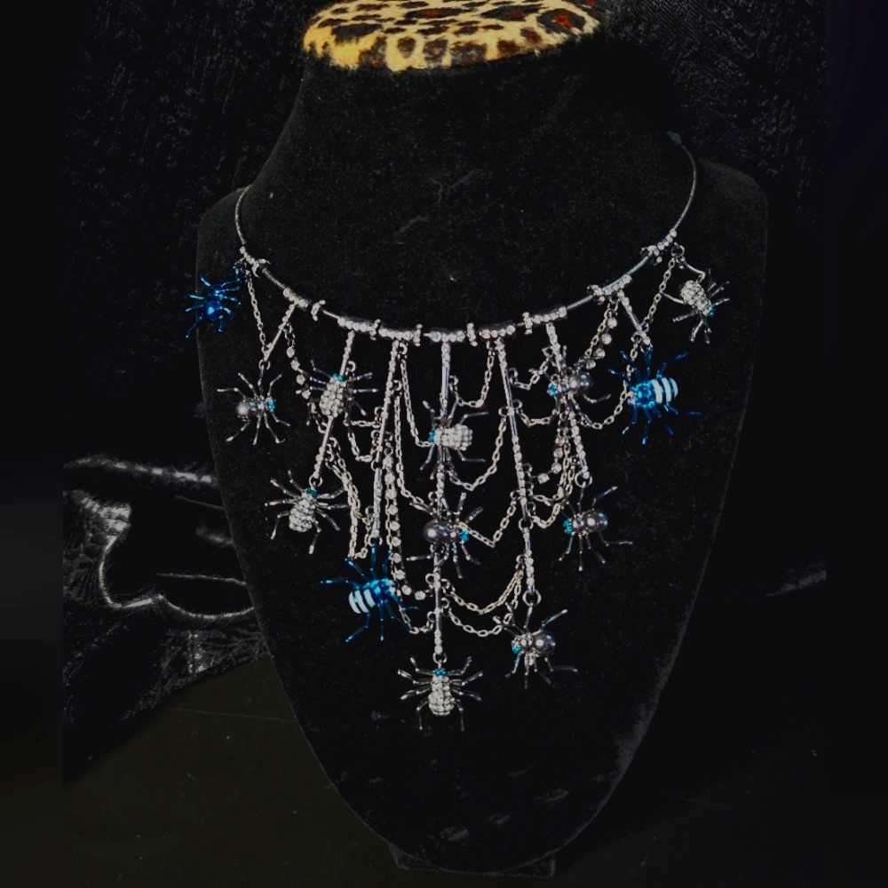 Betsey Johnson Spider Web Statement Necklace - image 1